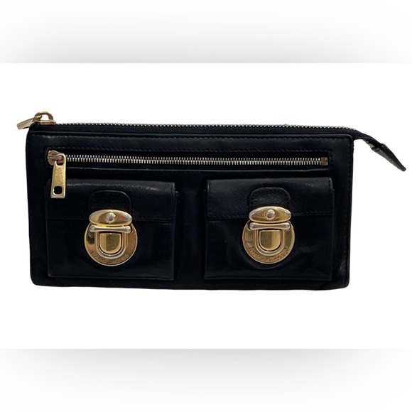 Marc Jacobs Super Soft Black Leather Wallet Multi Pocket Compartments - Picture 1 of 15